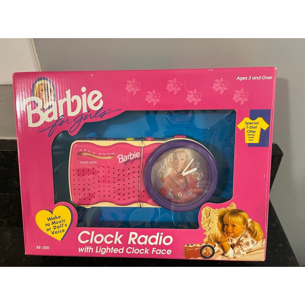 BARBIE CLOCK/FM RADIO VINTAGE 1995 LIGHTED FACE NIGHT LITE ALARM MATTEL